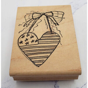 Patriotic American Flag Heart Plaque Imaginations USA Wood Mounted Rubber Stamp